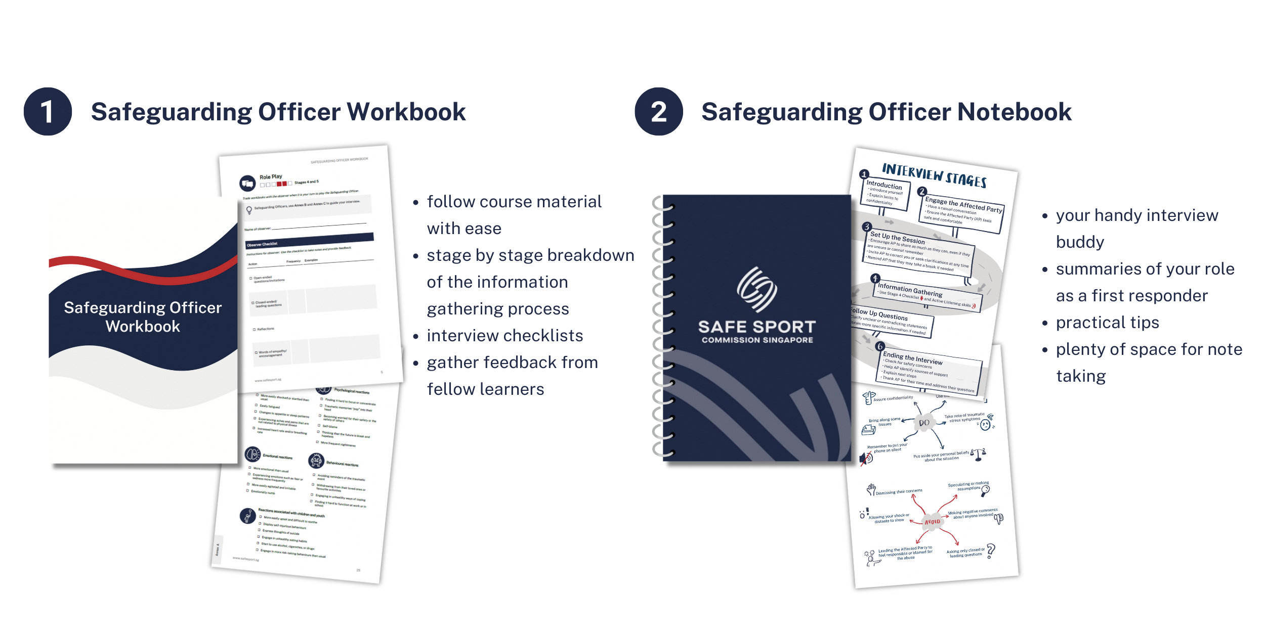 Workbook and notebook for Safeguarding Officers with course material, interview checklists, and tools for first responders.